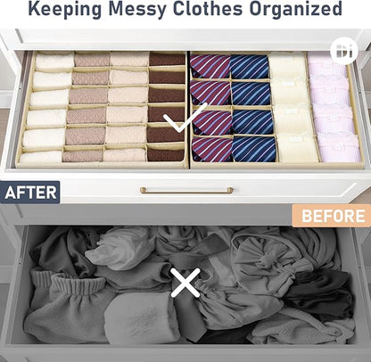 Joyoldelf Sock Drawer Organizer Divider 2 Packs Underwear Organizer, 24 Cell + 16 Cell Closet Organizers and Storage Sock Holders Organizers for Storing Socks, Handkerchiefs, Ties, Belts (Beige)