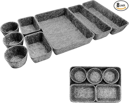8pcs Drawer Organizers, Separators, Storage Box,Felt Storage Bins Inserts Tool Containers Toy Basket Shelf Cubes Foldable Drawer Dividers Desk Organisers - Grey