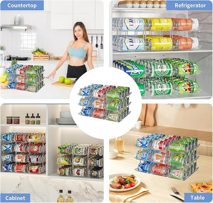 Jsyrjing Can Organizer for Pantry Free Combination Can Dispenser, Clear Thickened 3-Tier Storage Rack for 36 Cans Suitable for Cabinet Pantry Fridge Countertop (3 * 3)