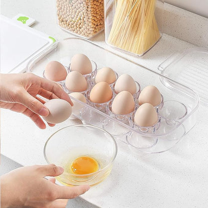 vacane Plastic Egg Holder for Refrigerator,Stackable Egg Holder Clear Tray with Lid,BPA-Free Egg Container Organizer Countertop Kitchen Fridge, Stores 16 Eggs - 2 Pack