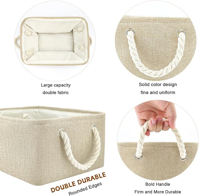 9 Pack Storage Basket Bins & Decorative Baskets Fabric Storage Cubes Containers Bulk W/Handles for Office, Home, Books, Clothes, Bedroom, Closet (Beige)