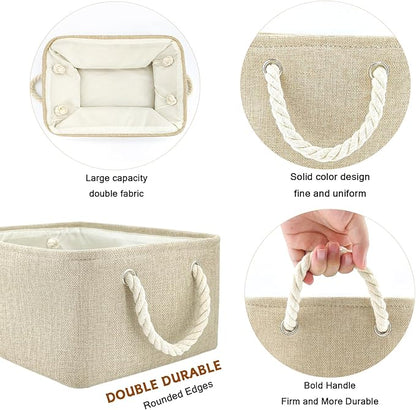 9 Pack Storage Basket Bins & Decorative Baskets Fabric Storage Cubes Containers Bulk W/Handles for Office, Home, Books, Clothes, Bedroom, Closet (Beige)