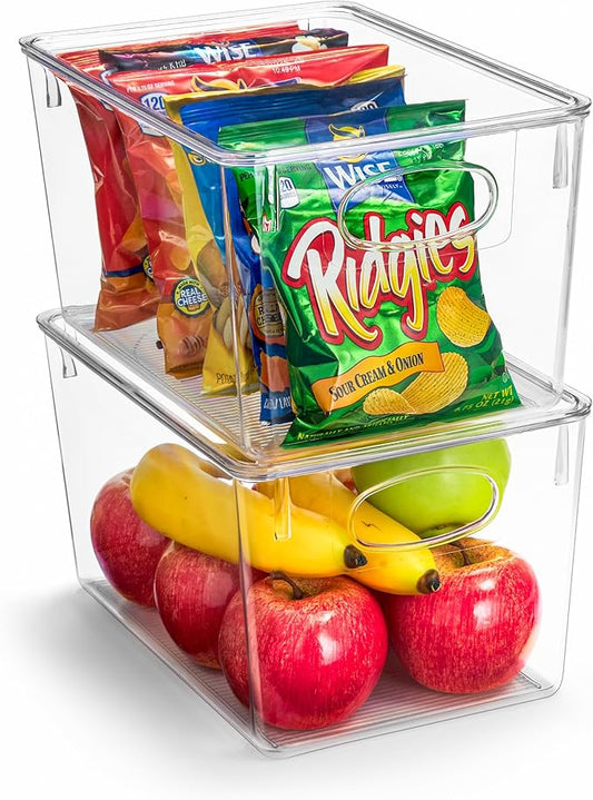 Sorbus Large Plastic Storage Bins with Lids - for Kitchen Organization, Pantry Organizers and Storage, Fridge Organizer, Cabinet Organizer, Refrigerator Organizer Bins - Clear Storage Bins (2 pack)
