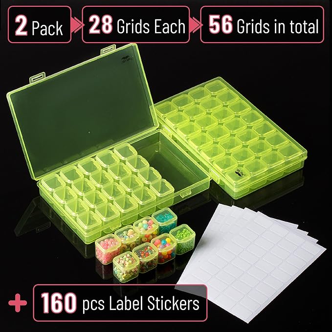 Mr. Pen- Bead Storage Containers, 28 Grids, 2 Pack, Transparent Green Small Bead Organizer Box