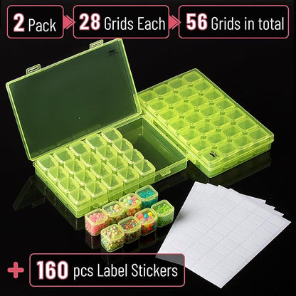 Mr. Pen- Bead Storage Containers, 28 Grids, 2 Pack, Transparent Green Small Bead Organizer Box
