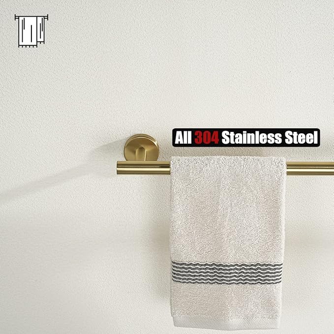 JQK Bathroom Towel Bar, 15 Inch 304 Stainless Steel Thicken 0.8mm Towel Rack, Towel Holder Brushed Gold Wall Mount, Useable Length 12 Inch TB110L12-BG