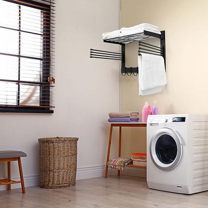 BATODA Wall-Mounted Steel Clothes Drying Rack - Swivel Towel Hanger for Laundry Room & Bathroom - Space Saver (Steel)