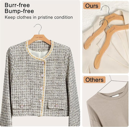 TOPIA HANGER Wooden Coat Hangers 24 Pack, Premium Wood Top Suit Hangers with No Shoulder Bump, 360° Swivel Hook and Cut Notches Clothes Hangers for Sweater, Coat, Shirts, Jackets, Dress, Natural CT85N