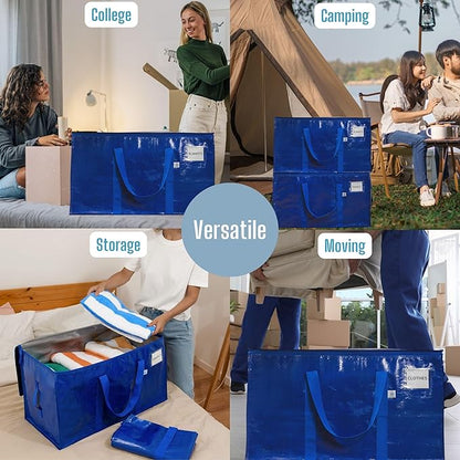 VENO 4 Pack Moving Bags, Upgraded Heavy Duty, Moving Boxes Alternative, Packing Storage Supplies for Dorm Room Essentials with Zipper for Clothes, Large Totes for Packaging (Blue, 4 Pack)