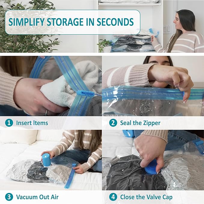26 Pack Vacuum Storage Bags with Portable Rechargeable Wireless Electric Pump, Vacuum Seal Space Saver Bags for Clothing, Pillows, Blanket, Bedding, Comforters