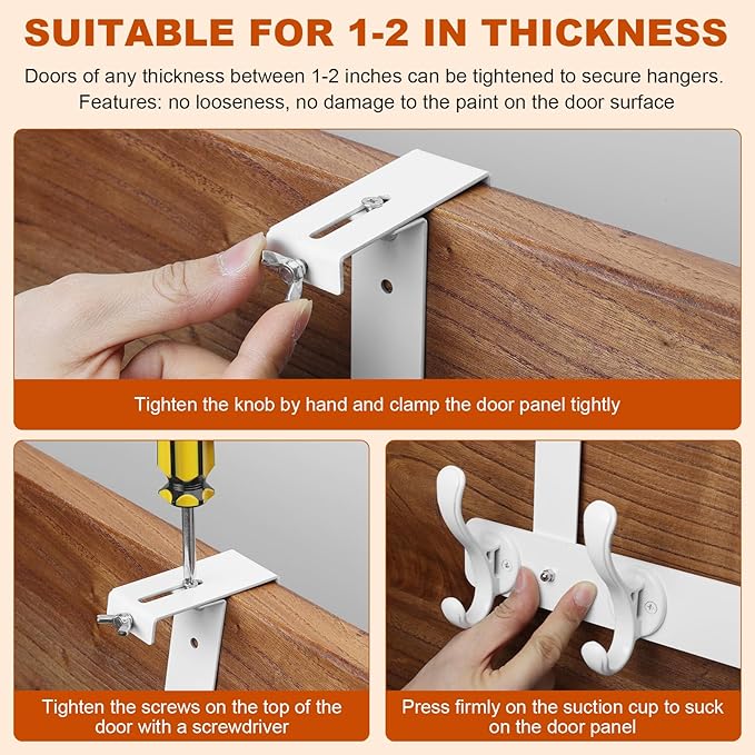 persevere Over The Door Hooks with Auto-Locking Design, Rustproof Multi-Functional Coat Rack, Bathroom Towel Holder, Space-Saving Door Hanging Organizer with 5 Hooks for Clothes and Towels (White)