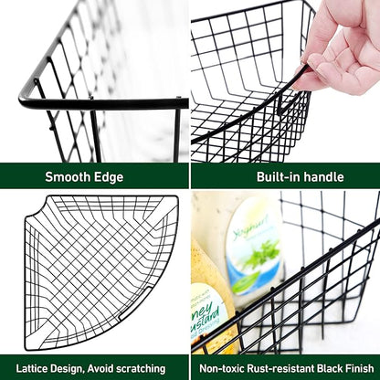Leeden Lazy Susan Organizer Basket for 24" Diameter Turntable -Metal Organizing Storage Bins (2 Packs) - Black Kitchen Cabinet Storage Organizer - 1/4 Wedge Can Organizer