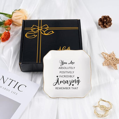 Jelershy Birthday Gifts for Women Ring Jewelry Dish Tray, You Are Amazing Gifts for Women Friend Coworker Mom Sister Teacher Retirement Thank You Cheer Up Inspirational Encouragement Gift for Woman