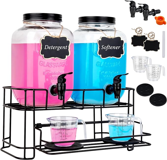 2 set 1 Gallon Laundry Detergent Dispenser with Stand, laundry organization and storage,Liquid Laundry Detergent Dispenser for Laundry Room