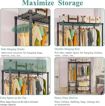 Heavy Duty Garment Rack, Metal Freestanding Closet Wardrobe Clothes Racks for Hanging Clothes, 4 Tiers Adjustable Wire Shelving, 44.9'' L x 16.5'' W x 76.8 '' H, Max Load 850LBS, Black
