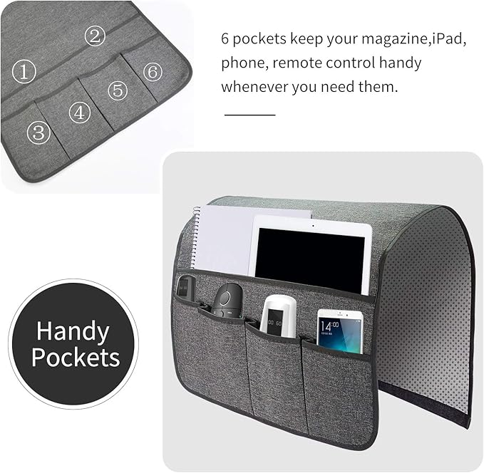 SYSOV Sofa Armrest Organizer, Remote Control Holder for Recliner Couch, Arm Chair Caddy with 6 Pockets for Magazine, Tablet, Phone, iPad