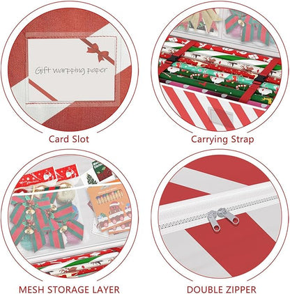 Safana Wrapping Paper Organizer Storage Bag, 42" Durable 600d Oxford Wrapping Organizer Box Under Bed Storage Containers for Decorations Paper Rolls, Ribbons, Balls, Bows (Red Stripe)