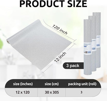 RAY STAR 12X120 Inch Shelf Liner for Kitchen Cabinets, Non-Adhesive Cabinet Liner Washable, PVC Drawer Liner for Dresser Non-Slip Bathroom (Black Circle)(3 Roll)