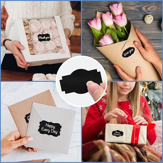 300PCS Chalkboard Labels 2x1.2 Inch - Reusable Writable Stickers for Mason Jars, Bottles, Pantry & Gift Wrapping (Blackboard Style, Self-Adhesive, 3 Designs)