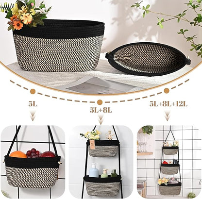 Hanging Storage Baskets, Over The Door Basket, Cotton Wall Baskets Storage, Hanging Door Basket with 4 Hooks