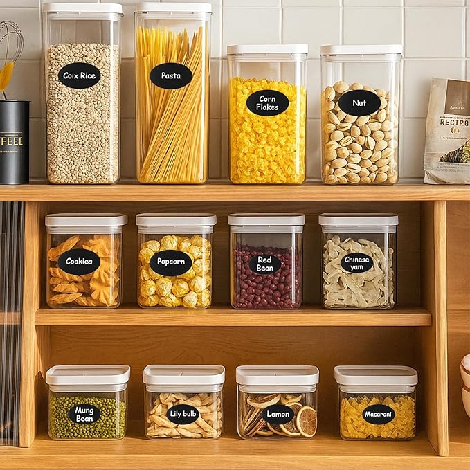 230 Pcs Labels for Jars, 2 Size Waterproof Chalkboard Labels for Food Containers, Storage Bins, Mason Jars, Reusable Blackboard Stickers with 1 Erasable Chalk Marker (Oval)