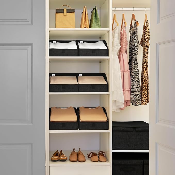 GRANNY SAYS Closet Organizer Bins, Trapezoid Storage Bin, Storage Baskets for Shelves, Collapsible Clothes Organizers and Storage, Baskets for Organizing, Black, 3-Pack