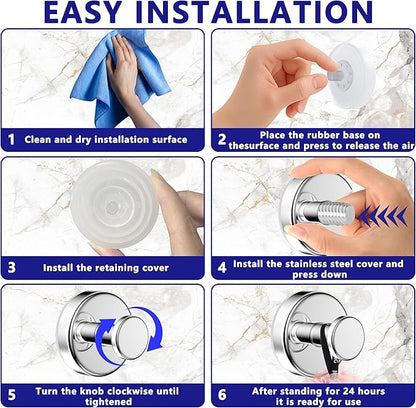 Suction Cup Hooks for Shower,Removable No Drill Towel Hooks,Upgraded 15 lbs Strong Suction hooks for Bathroom Tile,Shower Wall,Glass Door,Kitchen-Loofah,Coat,Stainless Waterproof-Chrome 2 Pcs