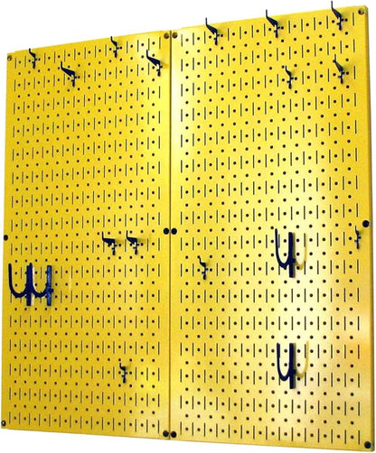 Wall Control Kitchen Pegboard Organizer Pots and Pans Storage Rack Organization Kit with Yellow Pegboard and Blue Accessories