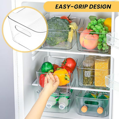 12 Pack Clear Plastic Storage Bins, Acrylic Organizer and Containers with Handle for Pantry, Cabinet, Closet, Refrigerator, Freezer, Bathroom, Kitchen Under Sink Storage