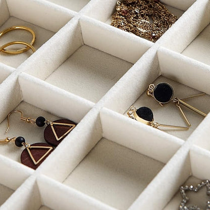 Frebeauty 24 Grid Earring Holder Organizer Tray, Jewelry Organizers and Storage for Drawer,Velvet Jewelry Display Storage for Earrings,Rings,Studs,10.5 x 6.5 x 1.2 Inches Gift for Women (Beige)