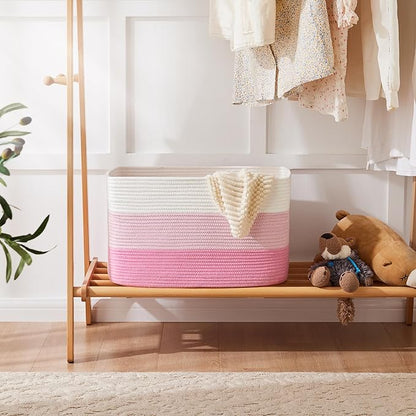Blanket Basket,Rectangle Woven Baskets for Storage,65L Laundry Basket for Decorative Nursery Blanket,Toys,Dirty Clothes and Magazine in Shelves,Baby Room,and Living Room