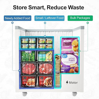 iSPECLE Freezer Storage Bins - 6 Pack Small Stackable Deep Freezer Organizer Bins for Most 7 Cu.FT Chest Freezer Sort Frozen Food, Freezer Basket with Handles Easy to Get Food from Bottom, Black