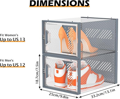 SIMPDIY Shoe Storage, 12 Pack X-Large Shoe Organizer for Closet, Shoe Boxes Clear Plastic Stackable Shoe Storage Boxes for Size 13