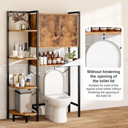 Roxibelt K2 Heavy Duty 7-Tier Over The Toilet Storage Cabinet（With Magnetic Doors & Adjustable Feet）Freestanding Above Toilet Shelf，Space Saver Bathroom Organizer 9.3"D x 31.5"W x 67.2"H，Rustic Brown
