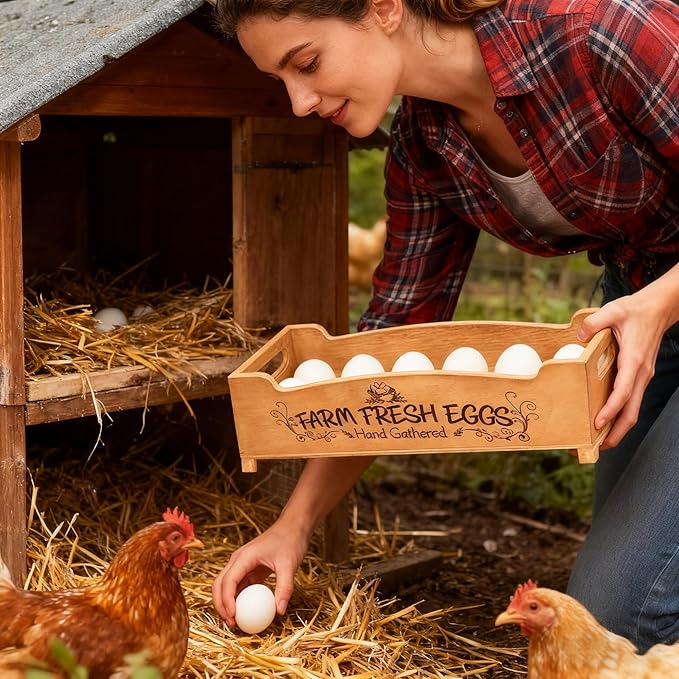 Wooden Farm Fresh Egg Holder Set of 2, Stackable Egg Trays with 12 Slots (24 Total), Brown Countertop Organizer for Fresh Eggs, 2-Tier Kitchen Counter Storage Eggs Crate