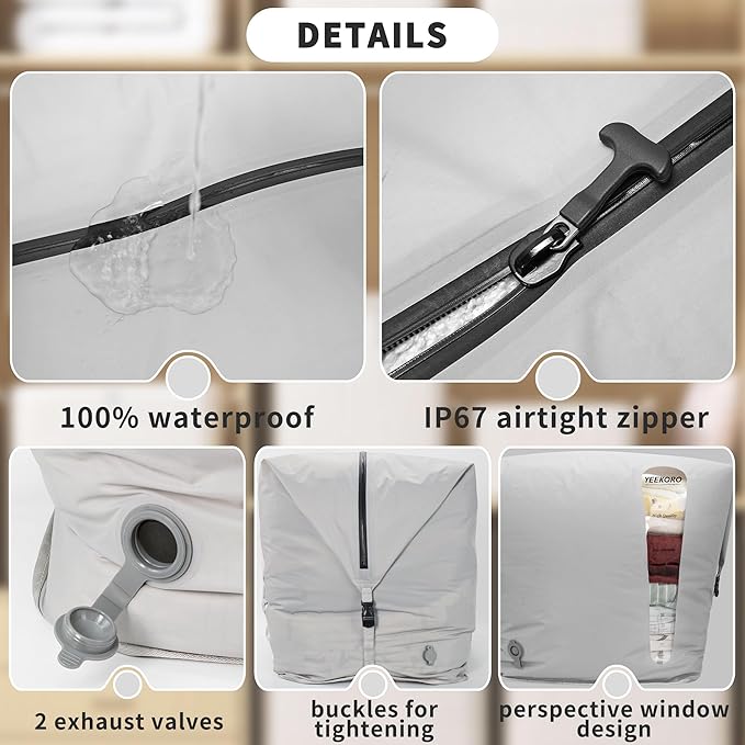 YEEKORO Vacuum Storage Bags for Home, Professional IP67 Waterproof Reusable Vacuum Compression Bags for comforter and Clothing, Large Vacuum Seal Bag for Bedding (1 Pack, No Pump)