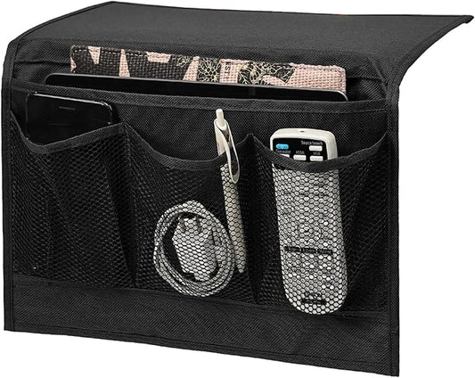 Surblue Bedside Caddy 4 Pockets Bedside Storage Organizer for TV Remote Control Phone Glasses Magazine (Black)