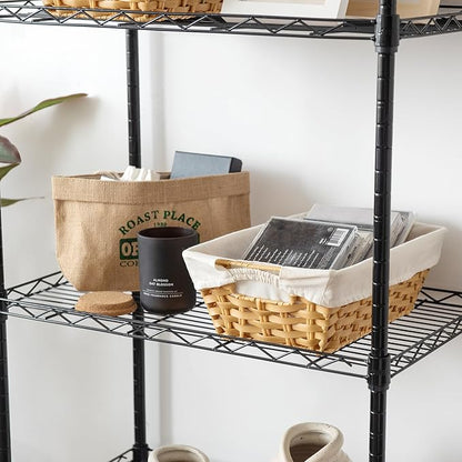 JS HANGER Wicker Storage Basket with Liners, Set of 2, Washable Waterproof, 12.6" L x 8.7" W x 4.3" H, Woven Basket for Pantry, Toilet, Bathroom, Bedroom, Patio,Natrual