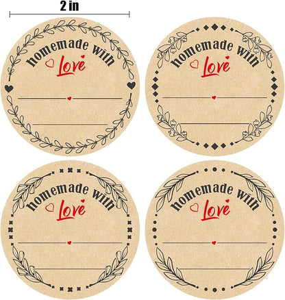 2" Homemade with Love Stickers, 4 Different Wreath Designs, Kraft Jar Canning Label Stickers for Baked Packaging, Cookie Bags, Fudge Containers, Store Owners, Crafts, Organizing, Price Tags