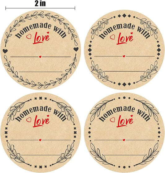 2" Homemade with Love Stickers, 4 Different Wreath Designs, Kraft Jar Canning Label Stickers for Baked Packaging, Cookie Bags, Fudge Containers, Store Owners, Crafts, Organizing, Price Tags