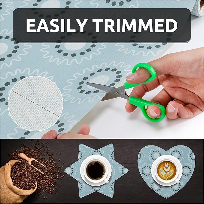 FIFTY FEET 12X120 Inch Shelf Liner for Kitchen Cabinets, PVC Drawer Liner for Dresser Non-Slip Bathroom, Non-Adhesive Cabinet Liner Washable (Blue Circle)(1 Roll)