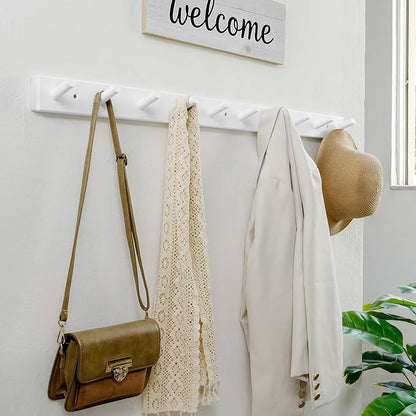 WEBI Coat Rack Wall Mounted,10 Hooks,38" Long Coat Hanger Wall Mount,Peg Rail Hat Hooks for Hanging Caps,Jacket,Clothes,Coats,White,2 Packs