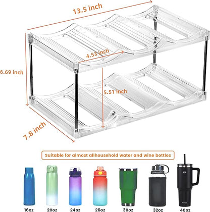 IEEK Plastic Stackable Bottle Storage Holder Rack,Free-Standing Water Bottle/Wine and Drink Organizer Shelf for Kitchen Cabinet,Fridge,Countertop,Pantry,Freezer,2 TiersX3 Bottles,Clear