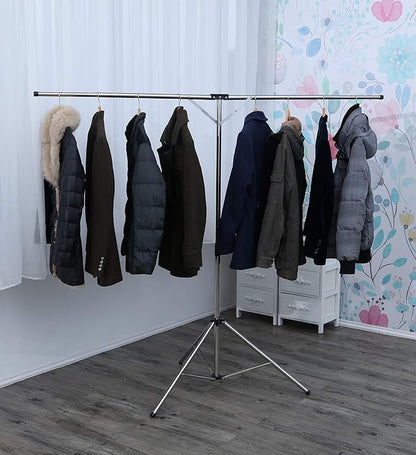 Foldable Portable Space Saving Clothes Drying Rack, Heavy Duty Stainless Steel Laundry Drying Racks, Adjustable High Capacity Garment Rack, with Windproof Hooks.