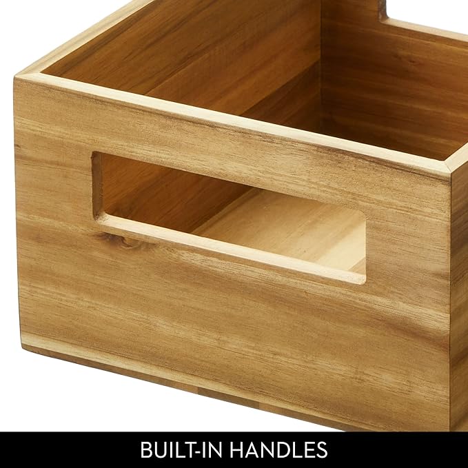 iDesign Acacia Wood Pantry Storage Bin with Handles - Set of 2 - Natural