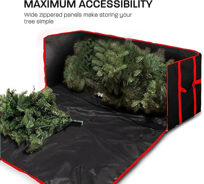 ZOBER Wide Christmas Tree Storage Bag - Maximum Accessibility - Fits 7.5 Ft Trees - 600D Oxford Fabric Christmas Tree Bag For Storage Box For Xmas - Strong Durable Straps & Handles - Card Slot - Black