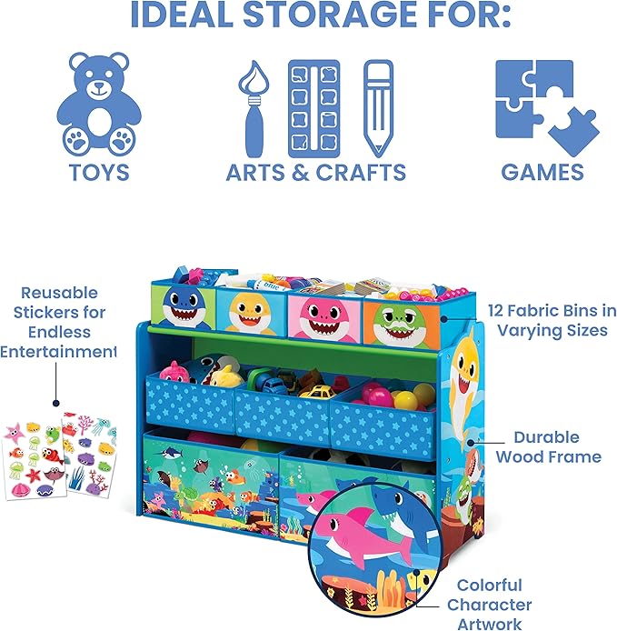 Baby Shark Deluxe 9 Bin Design and Store Toy Organizer by Delta Children, Greenguard Gold Certified