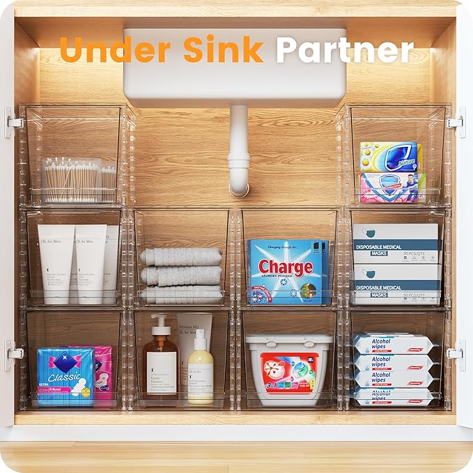 A-LuGei 【𝟮𝗣𝗖𝗦】 Acrylic Stackable Storage Drawers, 11.8" L Makeup Organizer, Bathroom Organizer and, Under Sink Organizer, Plastic Storage Bins