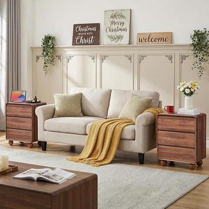 AVZEAR Wooden Night Stand wth 3 Drawer Dresser Mid Century Modern End Table Chest of Drawers, Solid Wood Legs & Curved Profile Design, Farmhouse Side Table for Living Room, Walnut