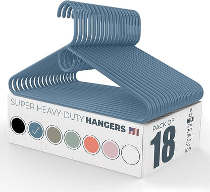 Neaties Super Heavy Duty Clothes Hangers 18 Pack – Made in The USA - 10lb Capacity, Thick Plastic Hangers for Pants, Coats, Jackets, Jeans and Adult Clothing – Blue